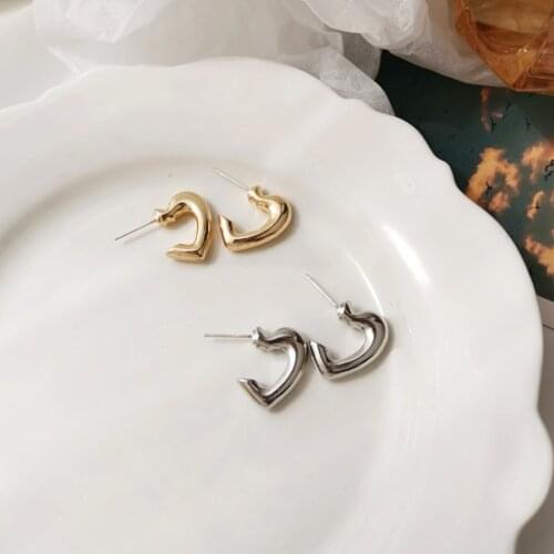 AMORCOME 2021 Korean Heart Shaped Ear Stud Earrings for Women Gold Silver Color Earrings Fashion Jewelry Gifts