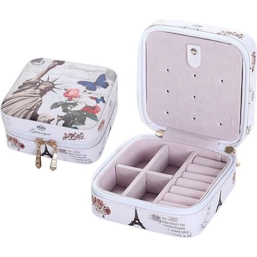 B Earring Holder Jewelry Box zipper Leather Portable Storage Jewelry Organizer Display Travel Jewelry Case Boxes Portable