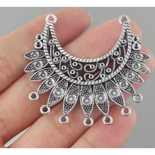 2PCS Antique Large Chandelier Filigree Moon Charms Pendants Connector for Necklace Making Jewelry Findings 54x49mm
