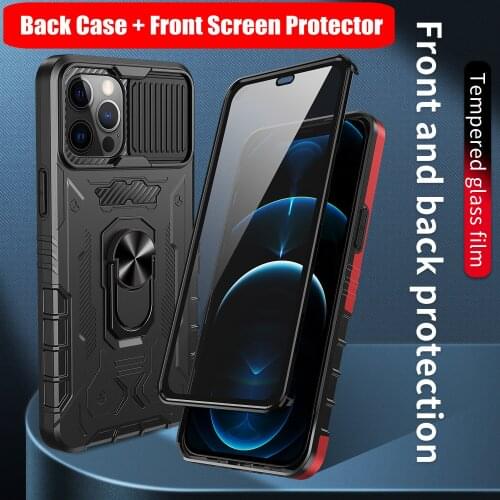 Case with Built-in Touch Sensitive Anti-Scratch Screen Protector For iPhone 13 12 Pro Max Ring Stand Cover For iPhone 13mini