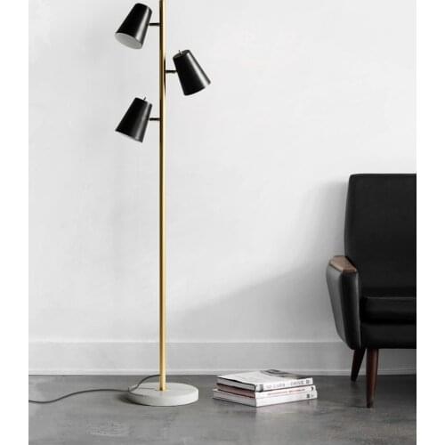 Black metal floor lamp 3 lights E27 floor lamp marble base floor light flexible floor light floor lamp for living room