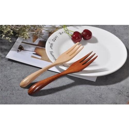 Wooden Spoon Fork Bamboo Kitchen Cooking Utensil Tools Soup-Teaspoon Tableware Wooden fork A30314