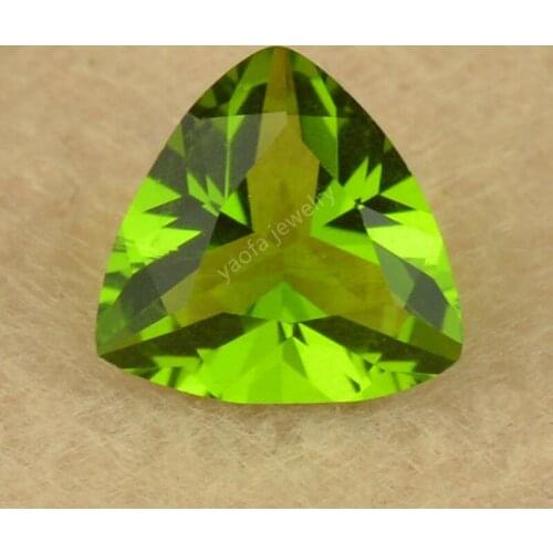 Sale 3x3~13x13mm 5A Olive Green Color Synthetic Glass Gems Beads Triangle Trillion Shape Cut Loose Glass Peridot Stone For DIY