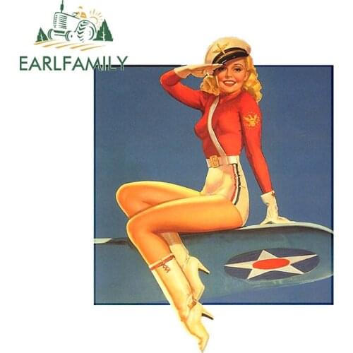 EARLFAMILY 13cm x 9.8cm for Pin-up Girl Wings USAF Vinyl Car Stickers Personality Auto Surfboard Decal Sunscreen Scratch-Proof