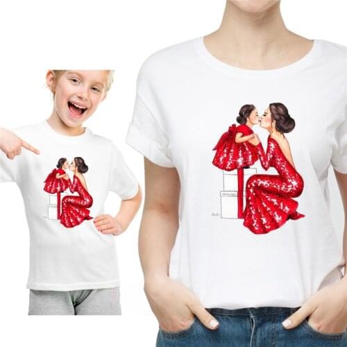 Mom and Daughter Printed Tshirt Casual Lovely Parent-child Clothing Fashion Trend Moms Love T Shirt Short Sleeve O-Neck T-shirt