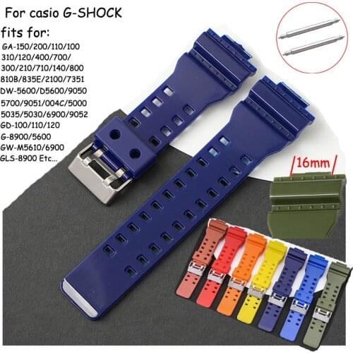 Glossy Watch Band for Casio g-shock GA110 GD100 DW5600 6900 G8900 5600 Blue Green Dual Pin Buckle Watch Strap16mm Matte Bracelet