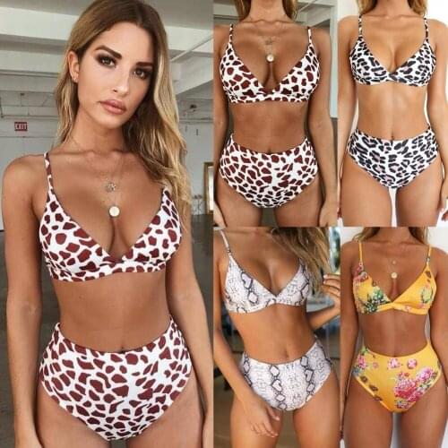 Swimming Women Sexy Leopard Bikini Set Push-Up Padded Swimwear Swimsuit Bathing Beachwear Lemon Print Soft Swimsuits