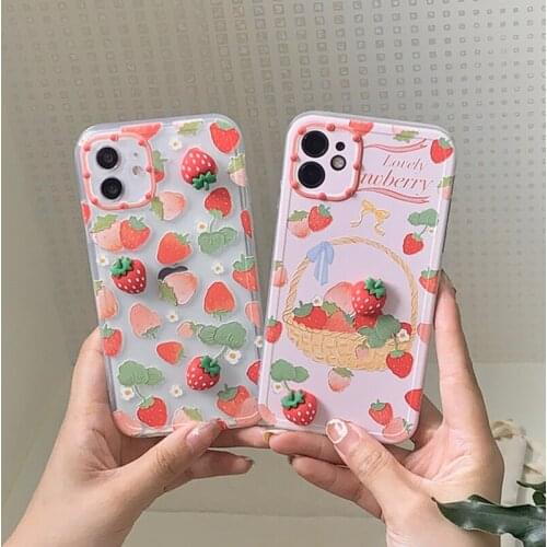 Cute Strawberry Pattern Phone Case for IPhone 12 Mini 11 Pro X XR XS Max 7 8 Plus SE2 Fashion Cartoon Summer Fruit Soft TPU Capa