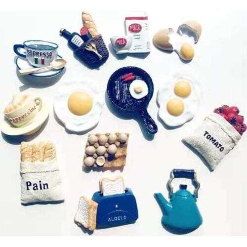 Cartoon Magnet Refrigerator Sticker For Kitchen Home Decoration Magnetic 3D Bread Machine Bacon Fried Egg Teapot Milk Model