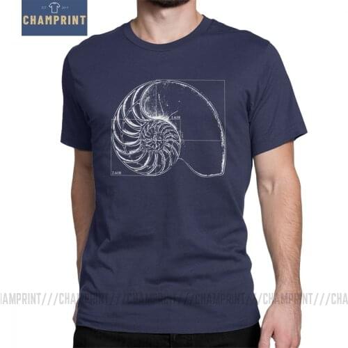 Mens T Shirts Fibonacci On A Nautilus Shell Casual Short Sleeve Math Tees Crew Neck Clothing Pure Cotton Printed T-Shirt