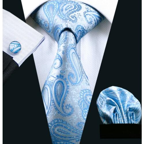 LS-476 Hot Men`s Tie 100% Silk Paisley Jacquard Woven Classic Gravata Tie+Hanky+Cufflinks Set For Formal Wedding Business Party