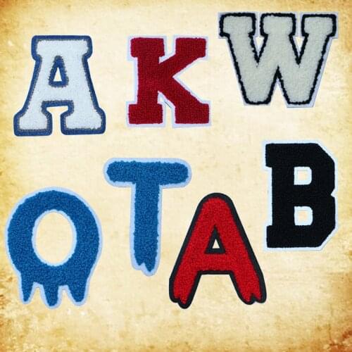 Large size English letters chenille embroidery patch hot melt adhesive sewn products brand cloth accessories sticker name patch