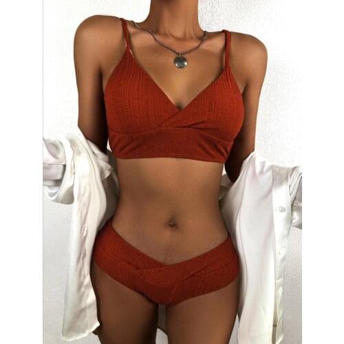 New Special Fabric Female Swimsuit High Waist Bikini Women Swimwear Two-pieces Bikini set Ribbed Bather Bathing Suit Swim