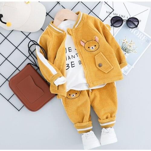 1 2 3 4 Years Toddler Boy Girl Autumn Fashion 3PCS Suit for Boys Coat + T Shirt + Pants New Children Clothing Sets
