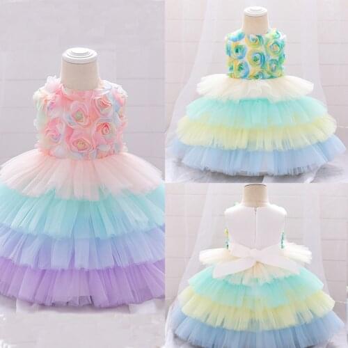 Princess Dress Evening Party Wedding Birthday Tulle Tutu Dresses Baby Girl Clothes Floral Layered Dress Ball Gown Tulle Dress