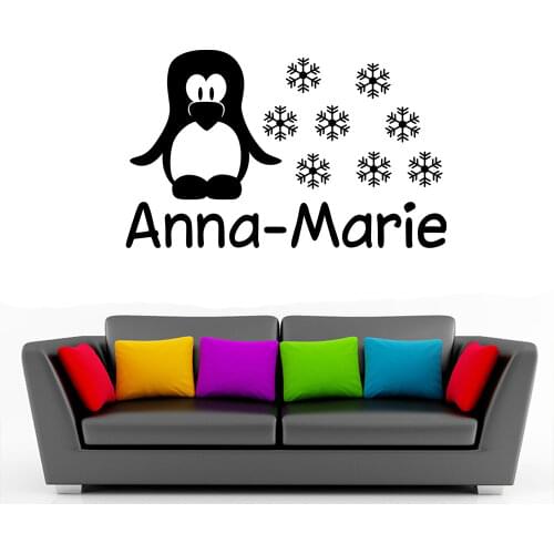POOMOO Wall Decals New Cute Wall Stickers Penguin With Snow Wall Art Name Customized Decals For Little Girls Room