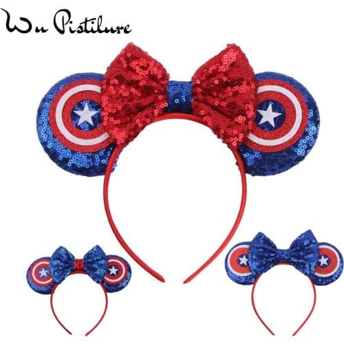 Captain America Hairband Bows Minnie Glitter Ear Hairband Girl Women Big Sequins Ears DIY Kids Hair Accessories Headband