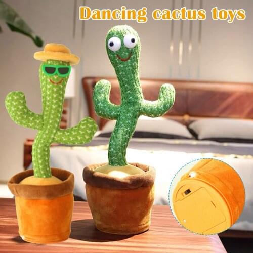 Dancing Cactus Toy with Smiling Face & Light 120 Songs Prank Singing Plush 28cm Wiggling Ornament Gift for Kids