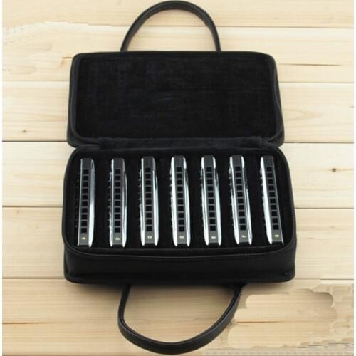 High Quality Professinal 10 hole blues harmonica gig soft bag case harp cover instrument package( can load 7 harmonicas)