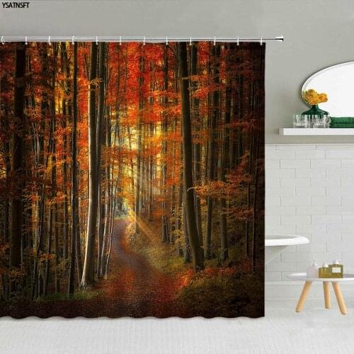 Misty Forest Nordic Style Shower Curtains Set With Hooks Polyester Green Natural Landscape Home Decoration Bathroom Curtain New