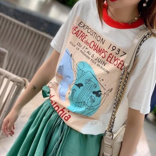 Graffiti Letter Print Women T Shirt New Summer Lady Short Sleeve Tee Top