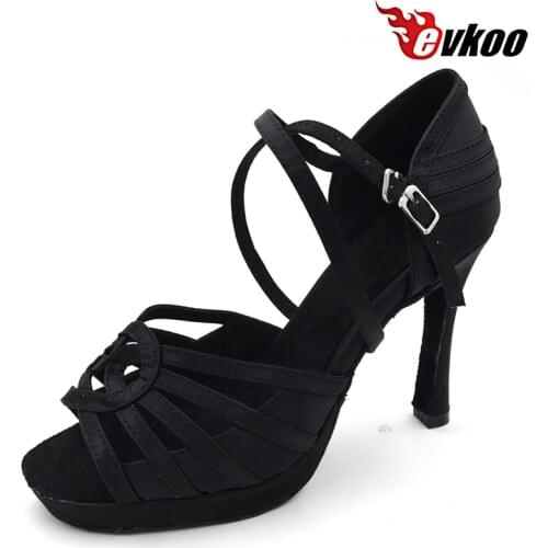 Evkoodance Brand High Heel 10cm With Platform Comfortable Black Satin Salsa Dancing Shoes Size US 4-12 For Women Evkoo-437