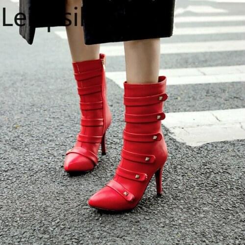 Womens Boots The New winter fashion Pointed zipper High heel Middle tube Womens shoes plus size 34-46 Heel Height 11cm black