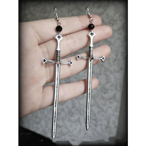 Gothic silver color sword earrings and glass crystal classical Tarot Occult Dark jewelry send women fashion gift classics new