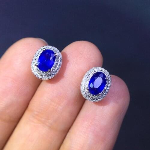 Sapphire Earrings Fine Jewelry Pure 18 K Gold Jewelry atural Blue Sapphire 1.3ct Gemstone Diamonds Stud Earrings for Women