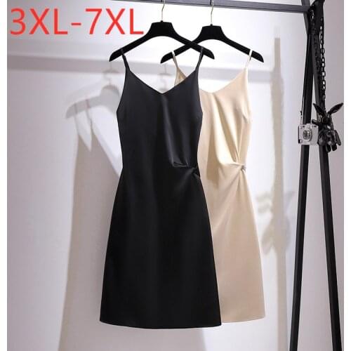 New 2021 Ladies Summer Plus Size Slip Basic Dress For Women Large Sleeveless Sexy Camisole V-neck Dress 3XL 4XL 5XL 6XL 7XL