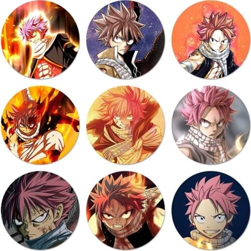 58mm Anime Fairy tail Natsu Icons Pins Badge Decoration Brooches Metal Badges For Clothes Backpack Decoration