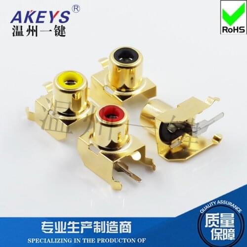 10pcs AV-8.4-3B gold plated RCA socket with core socket 4-pin single-hole PCB welding type Audio video socket Lotus seat