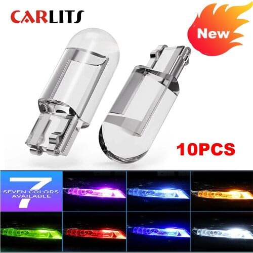 10pcs W5W T10 Glass Housing COB LED Car Bulb 3000K 6000K 7 Colors Wedge License Plate Lamp Dome Indicator Reading Light CJ
