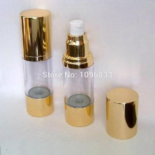 15ML 30ML 50ML Gold Airless Bottle, Cosmetic Essence Lotion Packaging Bottle, Vacuum Pump Bottle, 30pcs/Lot