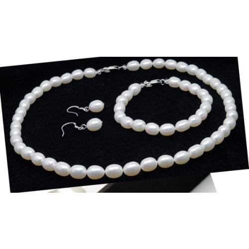 3 COLOR!!! 7-8MM Size Fashion Freshwater Pearl Necklace Bracelet Earrings Set for Young Women Lady Nice Jewellery Party Gift