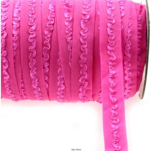 5/8"16mm solid hot pink ruffle fold over elastic ribbon crochet flower band handmade lingerie straps clothing accessories 50yds