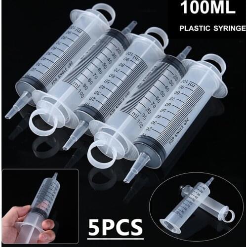 5pcs Large Industrial Dispensing Syringes With Needle 100ml Lab Hydroponics Nutrient Measuring Plastic Disposable Syringe
