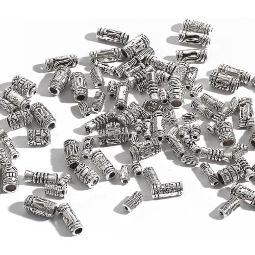 50/100pcs 5-12mm Antique Silver Color Tone Column Tube Spacer Metal Beads For Bracelet Necklace Jewelry Making DIY Findings