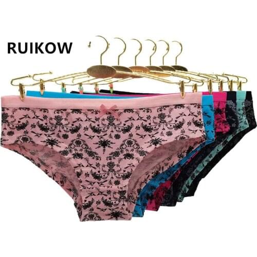 6Pcs/Set Pure Cottton Panties For Women Underwear Girls Sexy Lingerie Bikinis & Briefs With Cute Plant Prints Thongs Underpants