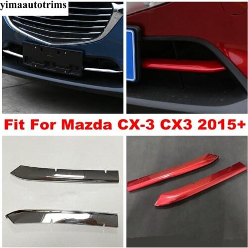 ABS Chrome / Red Front Bumper Grille Grill Inserts Plate Stripes Cover Trim Accessories Exterior For Mazda CX-3 CX3 2015 - 2020