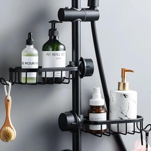 Aluminum Basket Shelf Single Layer Bathroom Storage For Shampoo Soap Shower Storage Rack Holder Organizer With Hooks