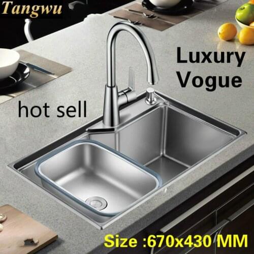 Free shipping Hot sell individuality kitchen single trough sink 304 food grade stainless steel 67x43 CM