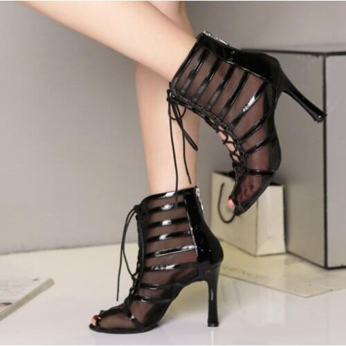 Women Latine Dancing Shoes Red Black Ballroom High Heels Boots Soft Bottom Lace-UP Salsa Tango Party Sandals Ladies 5-10cm L447