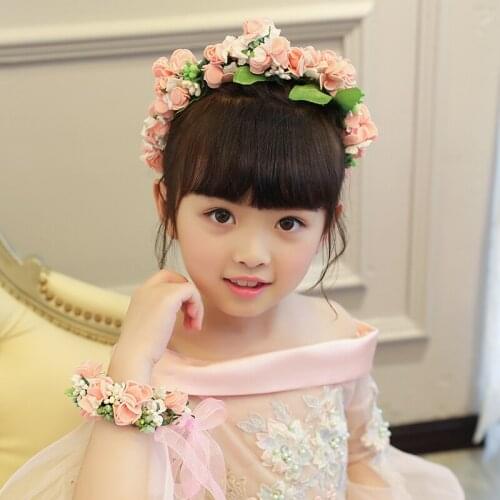 Girl Flower Garlands Floral Headband Party Performance Princess Dress Accessories Wreath with Hand Flower