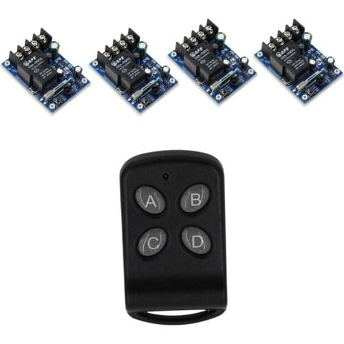 DC 12V 24V 36V 48V 1 CH RF Wireless Remote Control 4 pcs Receivers & 1pcs Transmitter with 4 Buttons 315/433mhz New