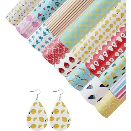 DIY Earrings Homemade Leather Material Colorful Striped Fruit Dot Printed Pattern PU Leather Material Wholesale 15 Pieces / Set