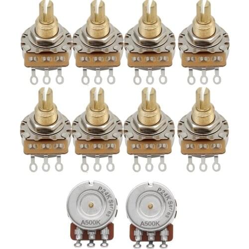 FLEOR 10pcs Long Shaft Guitar Potentiometers A500K Audio Taper 24-Tooth Thread Shaft 3/8" Pots Guitar Parts