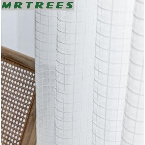 European White Tulle Curtains for Bedroom Transparent Plaid Curtains for Living room Kitchen Balcony Sheer Curtain Customized