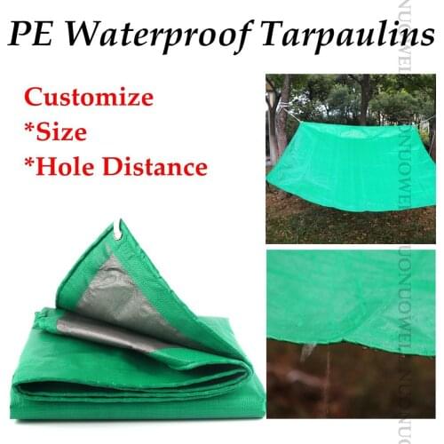 Customize Size 0.32mm Green PE Rainproof Tarpaulin Cover Sunshade Tarp Waterproof Double Side Lightweight Tarp Sliver Layer