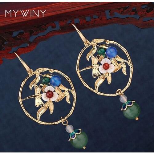Fashion of personality Artificial Crafts MYWINY handmade braided flowers jewelry ,nature shell stones earrings